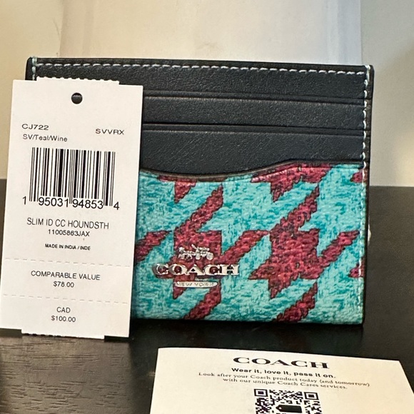 Coach Slim Id Card Case With Houndstooth Print - Picture 4 of 9